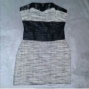 Bebe Black Leather and Gray Tweed Mini Dress